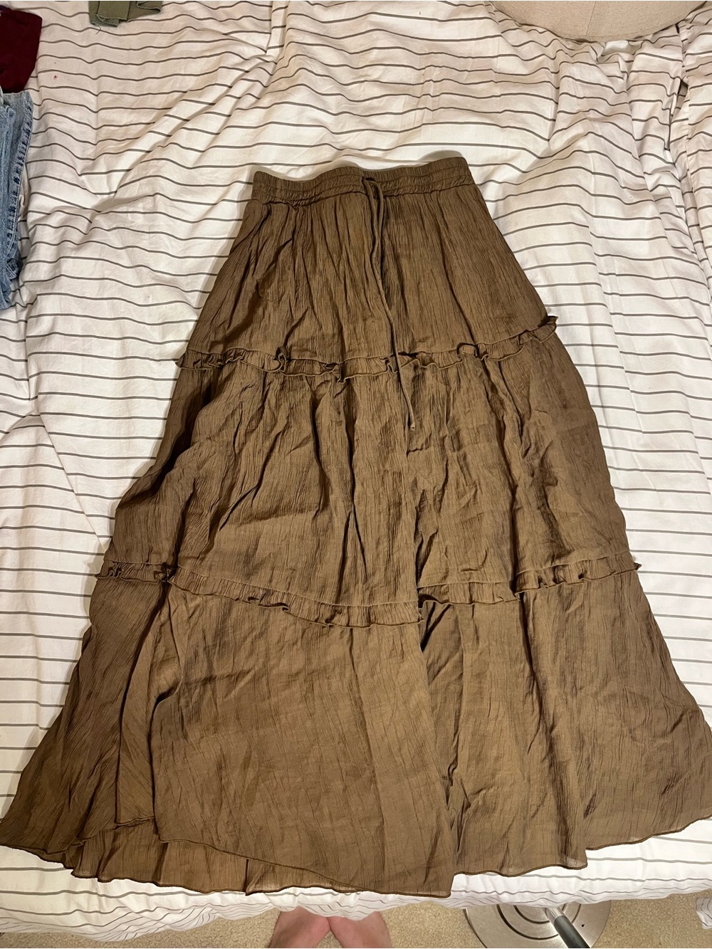 Cider Tiered Maxi Skirt in Brown